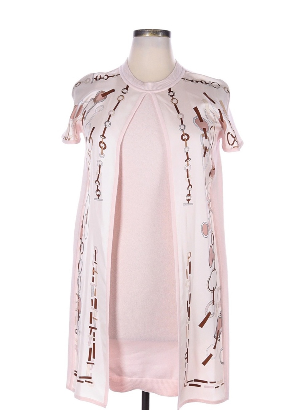 Hermes Cashmere Pink & Brown Chain-Print Mini Cocktail Dress 100% Cashmere NWT
